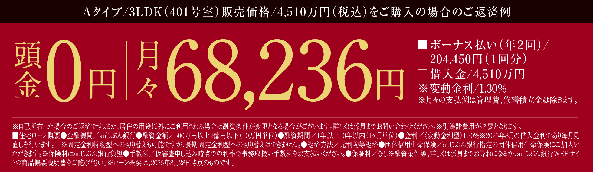 Aタイプ401号室支払例
